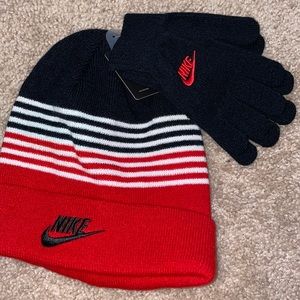 Nike Hat & Glove Set Black and Red Boys